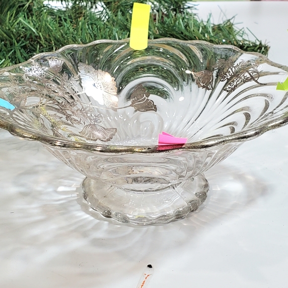 Vtg Sterling City Glass Co Sterling On Crystal Footed Handles Candy Fruit Bowl - Picture 7 of 14